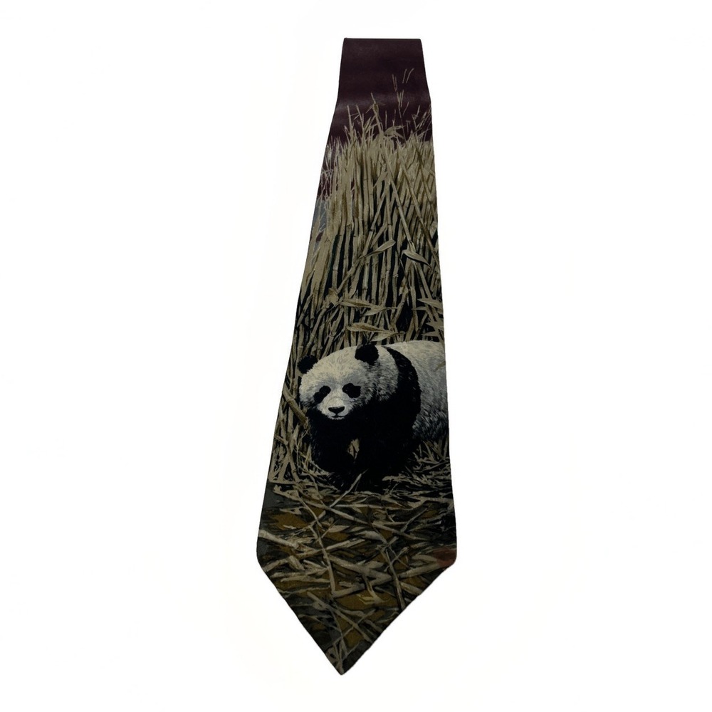 Vintage Endangered Species 56"L Silk Panda Bear Bamboo Forrest Tie Made in USA